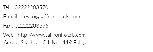 Saffron Otel Eskiehir telefon numaralar, faks, e-mail, posta adresi ve iletiim bilgileri
